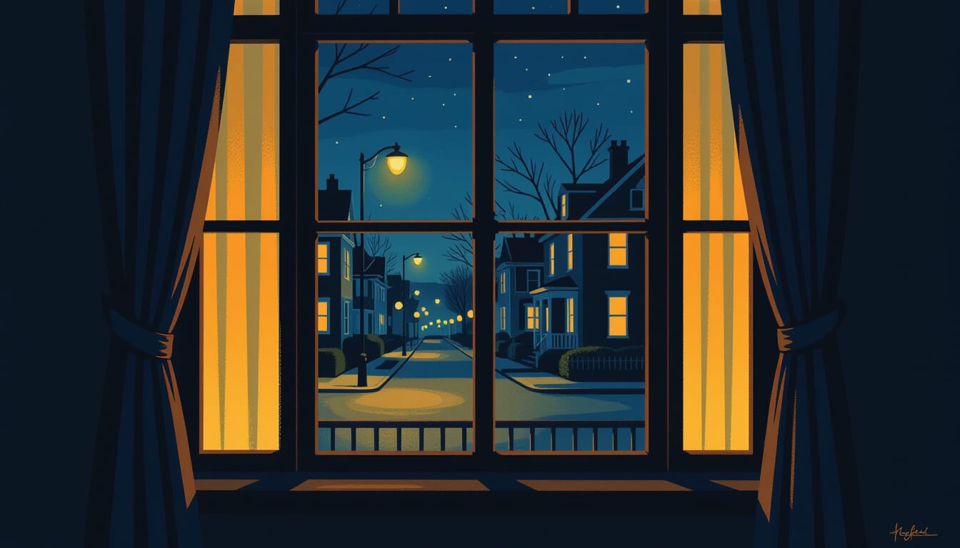 ilustración de tranquilo vecindario por la noche